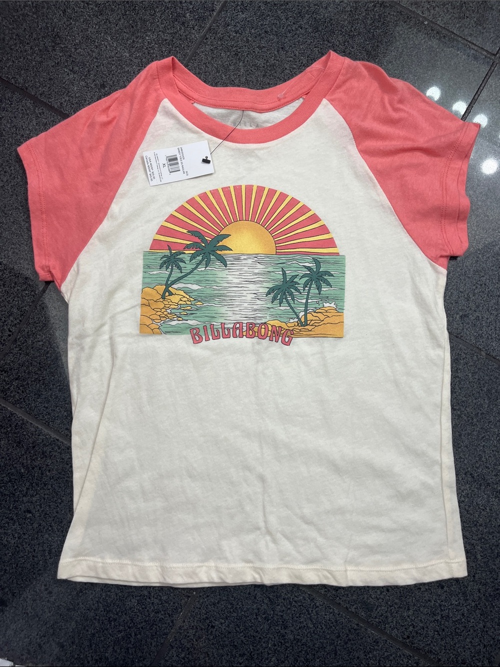 Billabong Cream & Pink Raglan Sunset Palm Graphic Tee